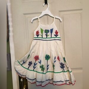 Gorgeous Appliqued &  Embroidered Girls Dress - White with Multicolor  4/5 size